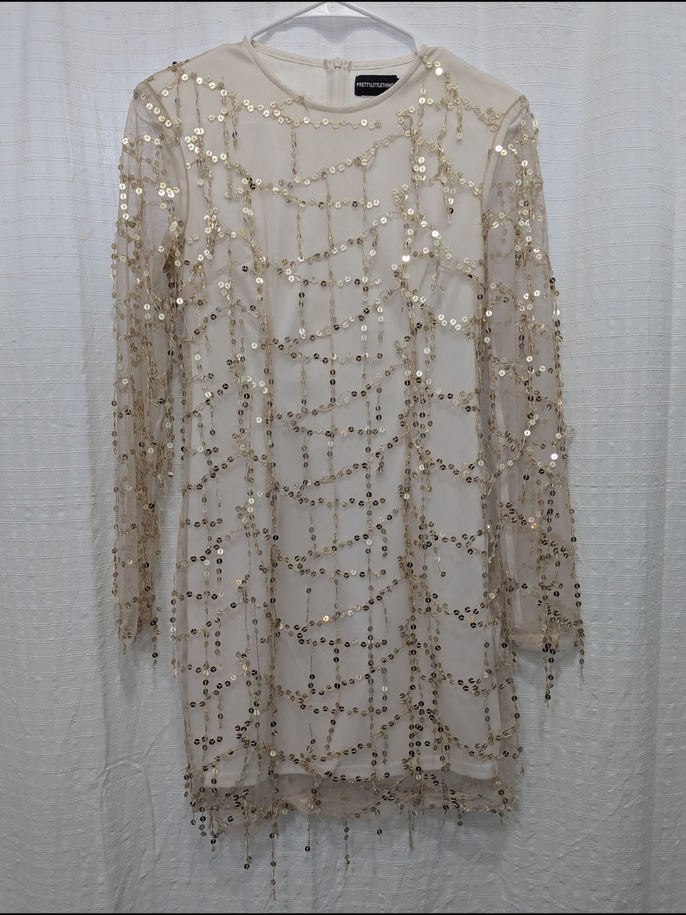 PrettyLittleThing Cream Dress with Gold Sequin Detail